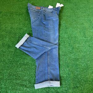 Calvin Klein Button-Fly High-Rise Slim Fit Raw Hem Blue Jeans Pants Size 16 NEW